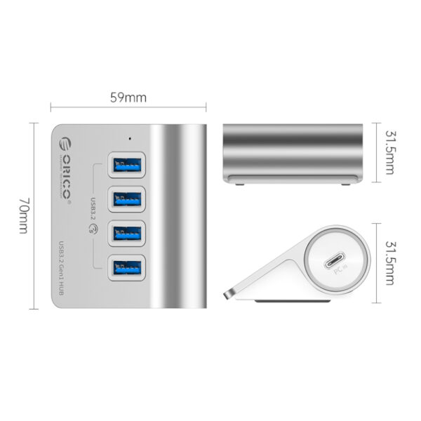 ORICO Aluminum Alloy 4 Port USB Hub - Image 2