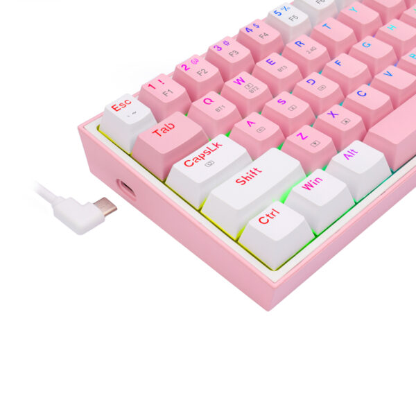 REDRAGON FIZZ PRO RGB 61 KEY Mechancal Wireless Gaming Keyboard - Pink/White - Image 4