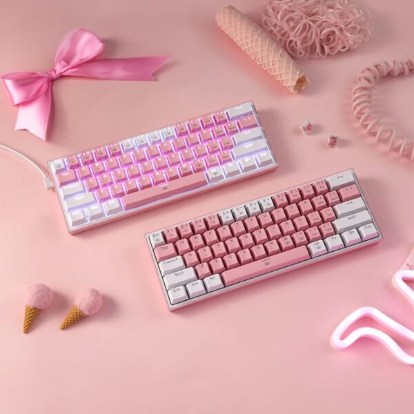 REDRAGON FIZZ PRO RGB 61 KEY Mechancal Wireless Gaming Keyboard - Pink/White - Image 6