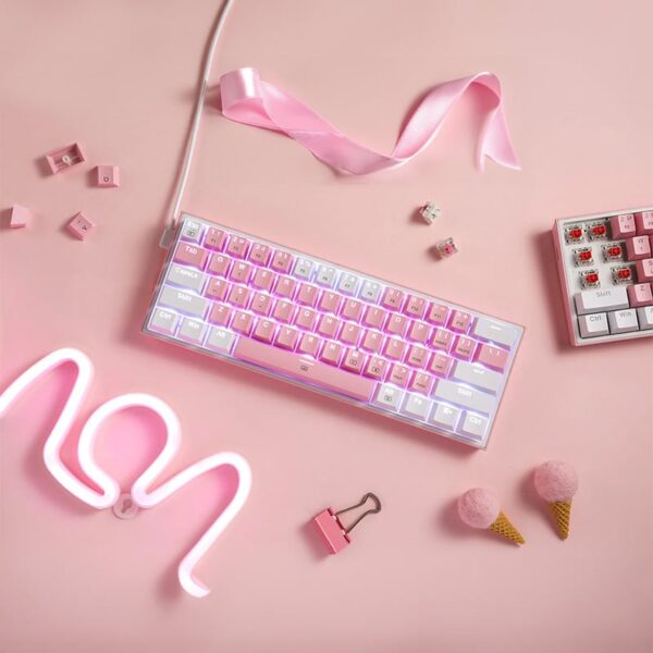 REDRAGON FIZZ PRO RGB 61 KEY Mechancal Wireless Gaming Keyboard - Pink/White - Image 8